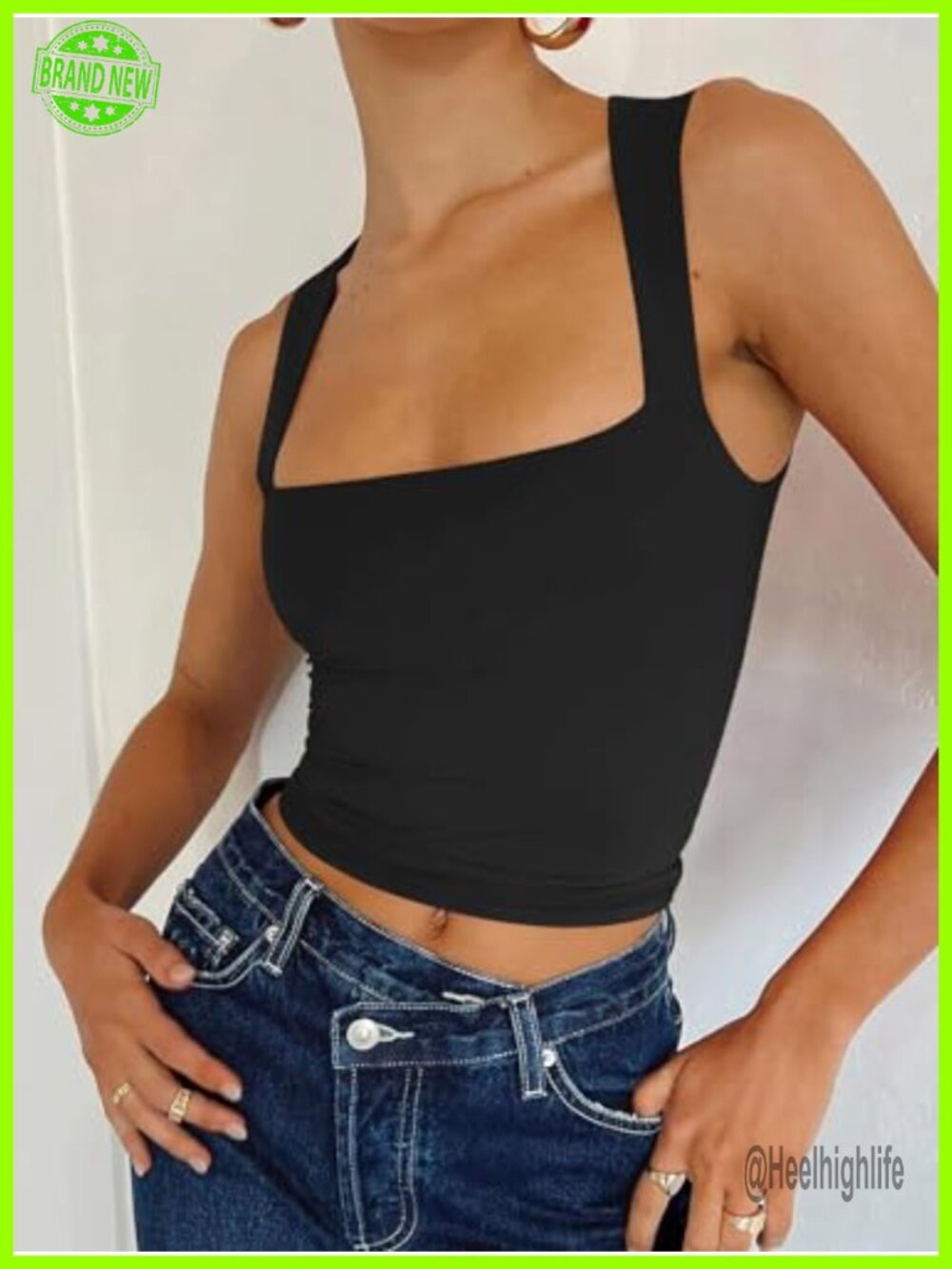Square Neck Crop Top Double Lined Basic Tank Tops Going Out Clothes View 2